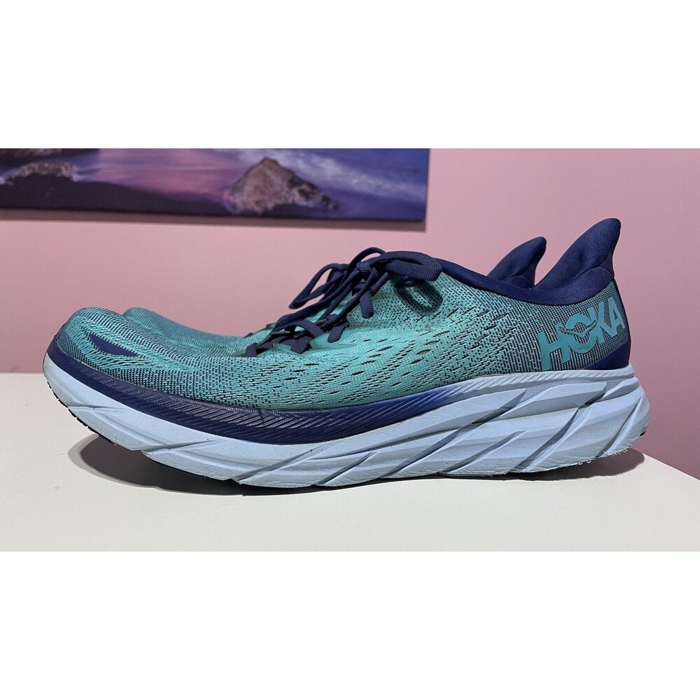 Hoka One Clifton 8 Running Shoes Men's 14D Bellwether Blue/Scuba Blue Trail